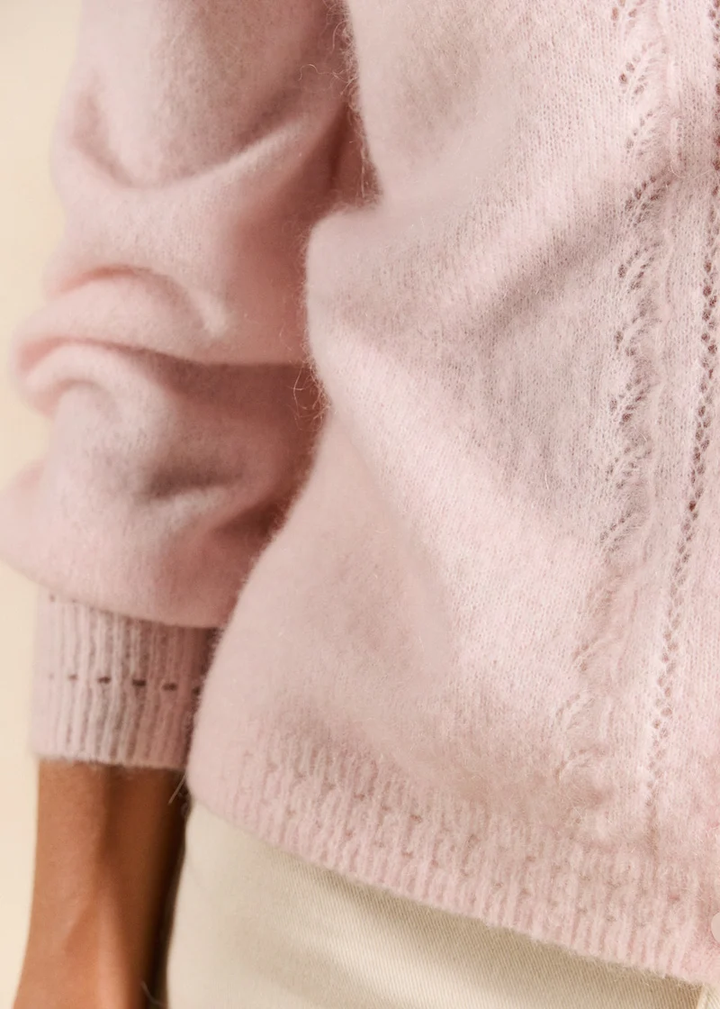 Gilet cardigan en mohair maille ajourée