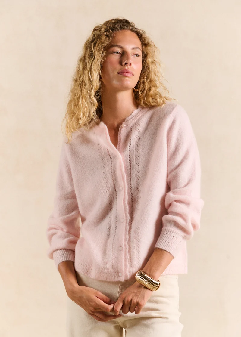 Gilet cardigan en mohair maille ajourée