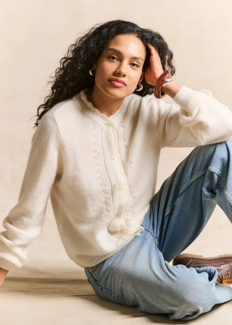 Gilet cardigan en mohair maille ajourée