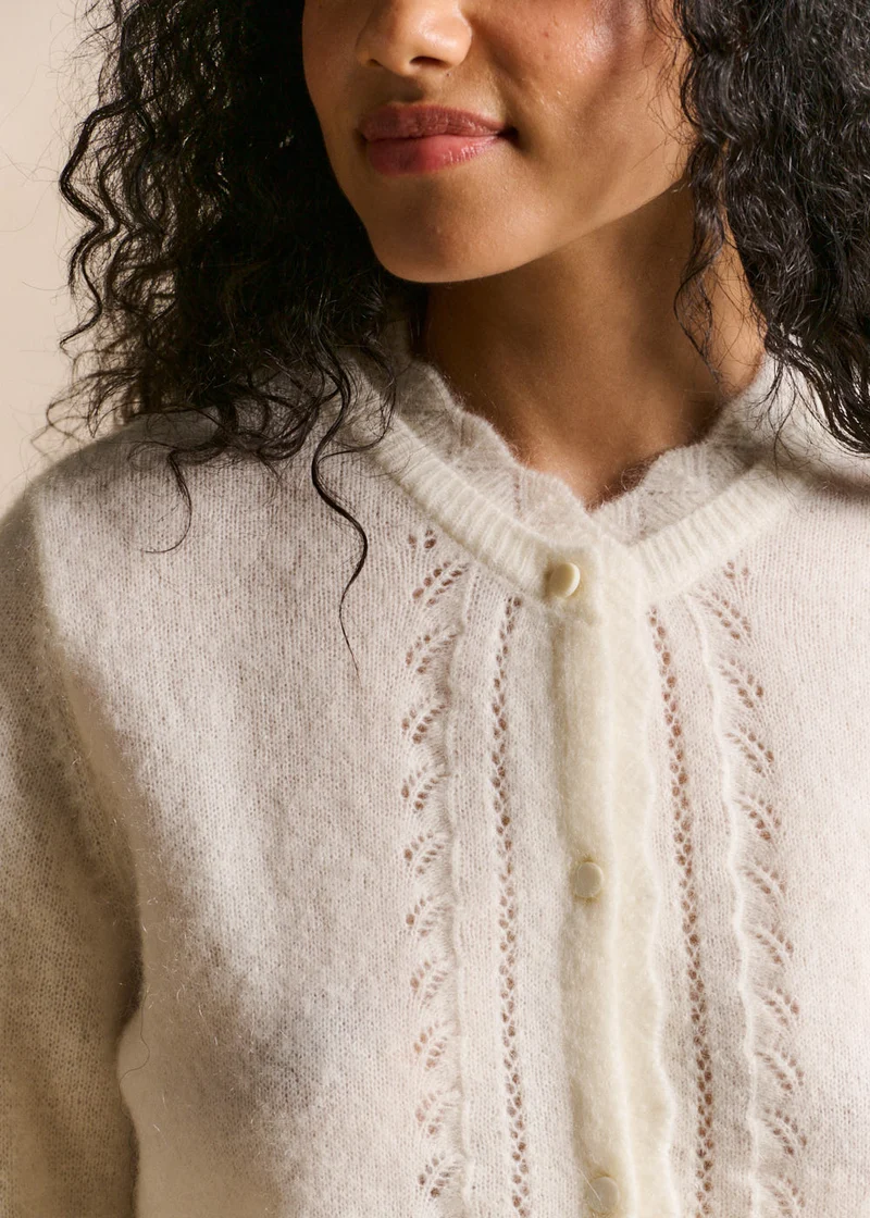 Gilet cardigan en mohair maille ajourée