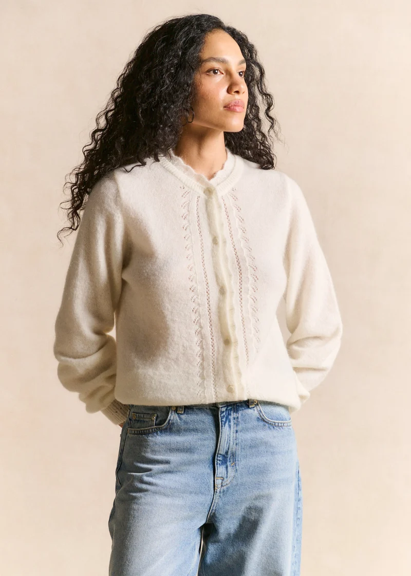 Gilet cardigan en mohair maille ajourée