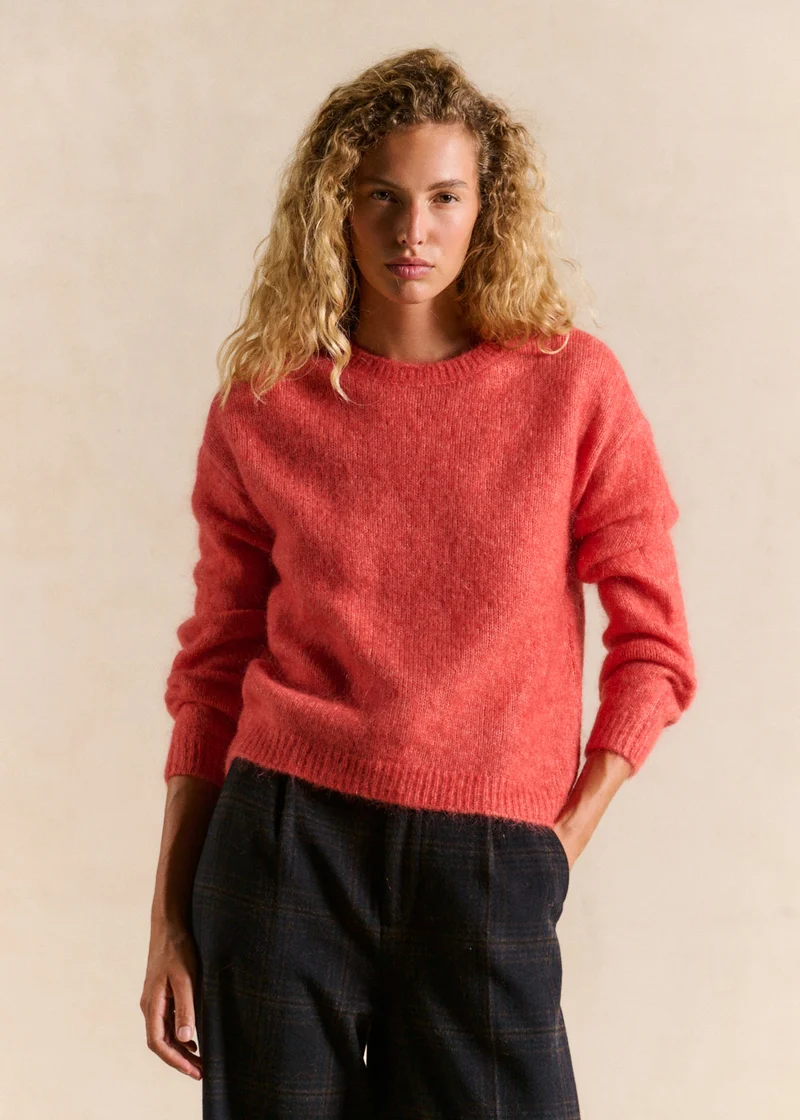 Pull col rond en mohair manches longues