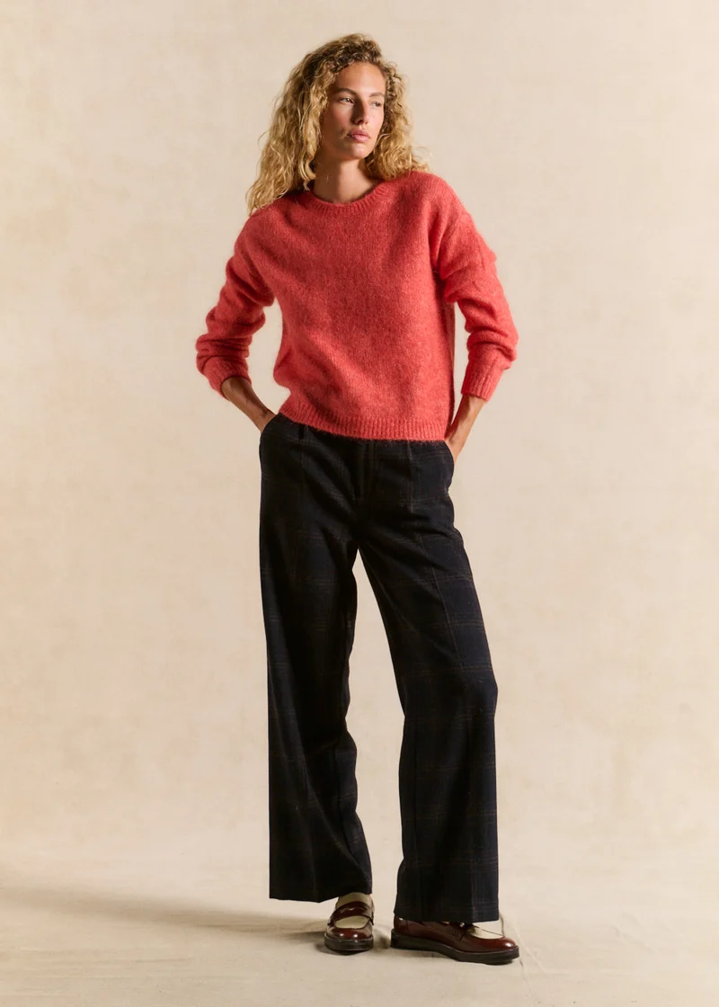 Pull col rond en mohair manches longues
