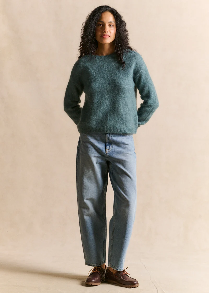 Pull col rond en mohair manches longues