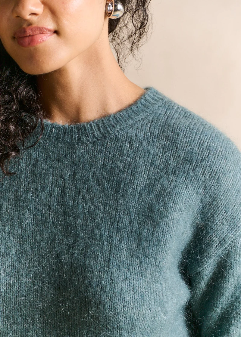 Pull col rond en mohair manches longues