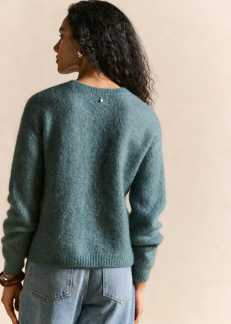 Pull col rond en mohair manches longues