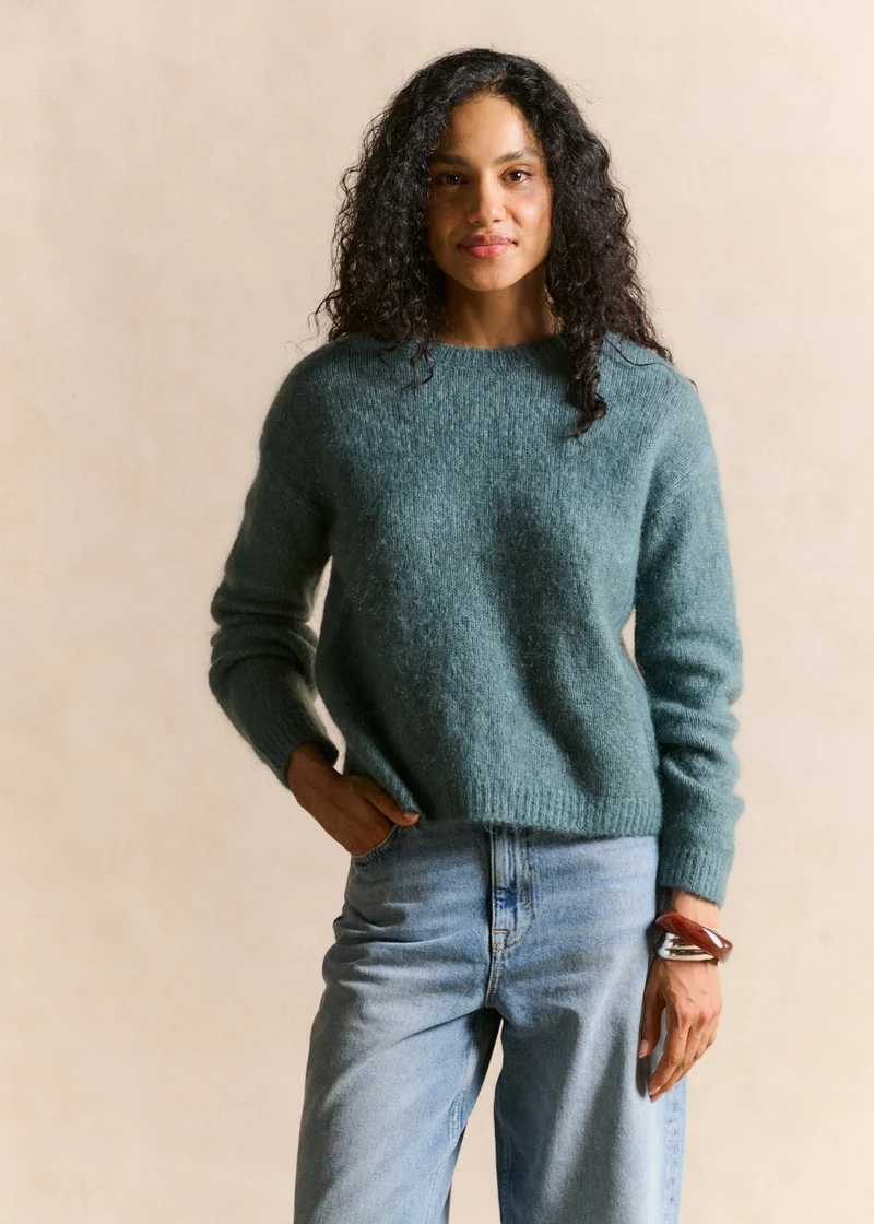 Pull col rond en mohair manches longues