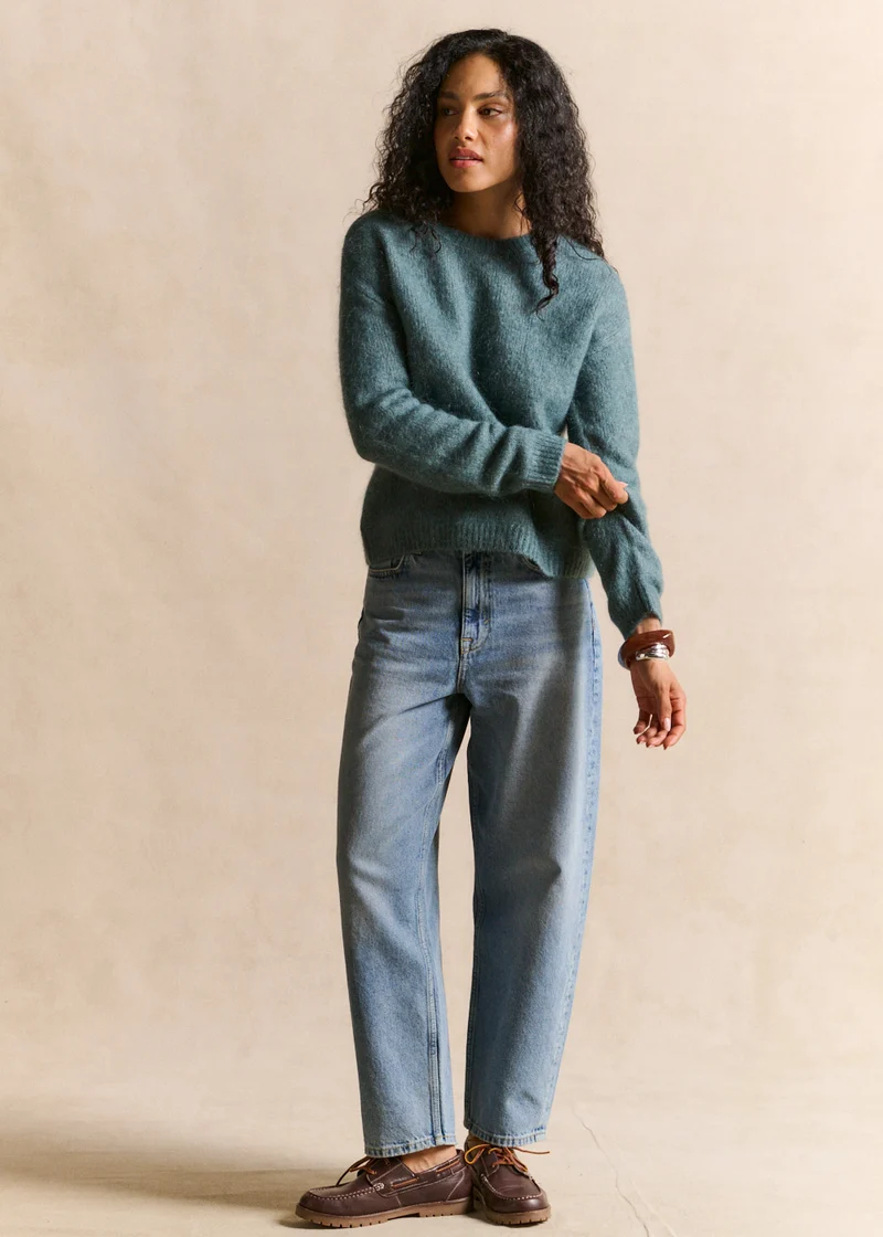 Pull col rond en mohair manches longues
