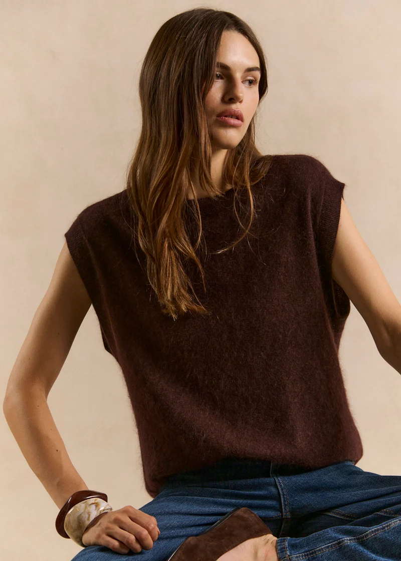 Pull sans manches ample en laine et cachemire