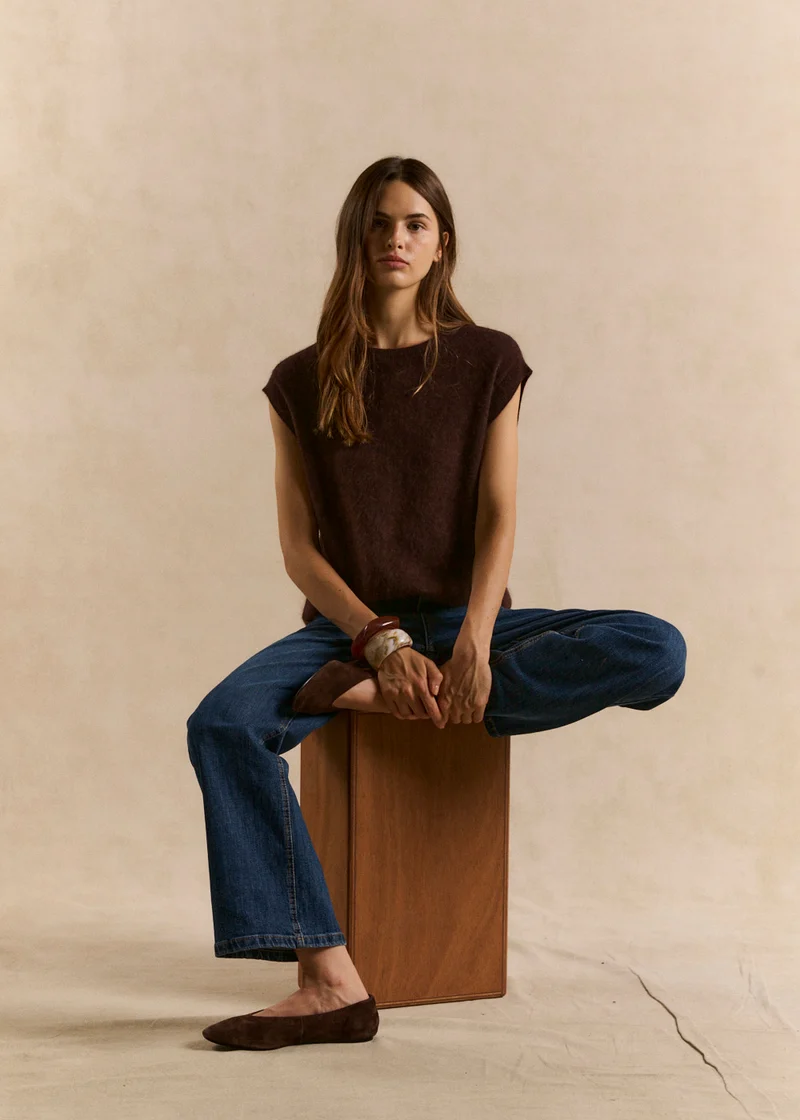 Pull sans manches ample en laine et cachemire