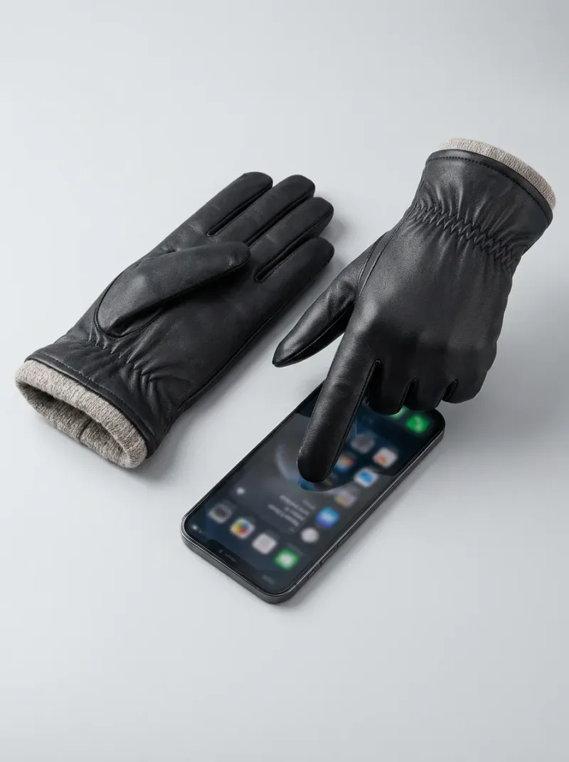Gant cuir smartphone laine mouton homme hivernal robuste