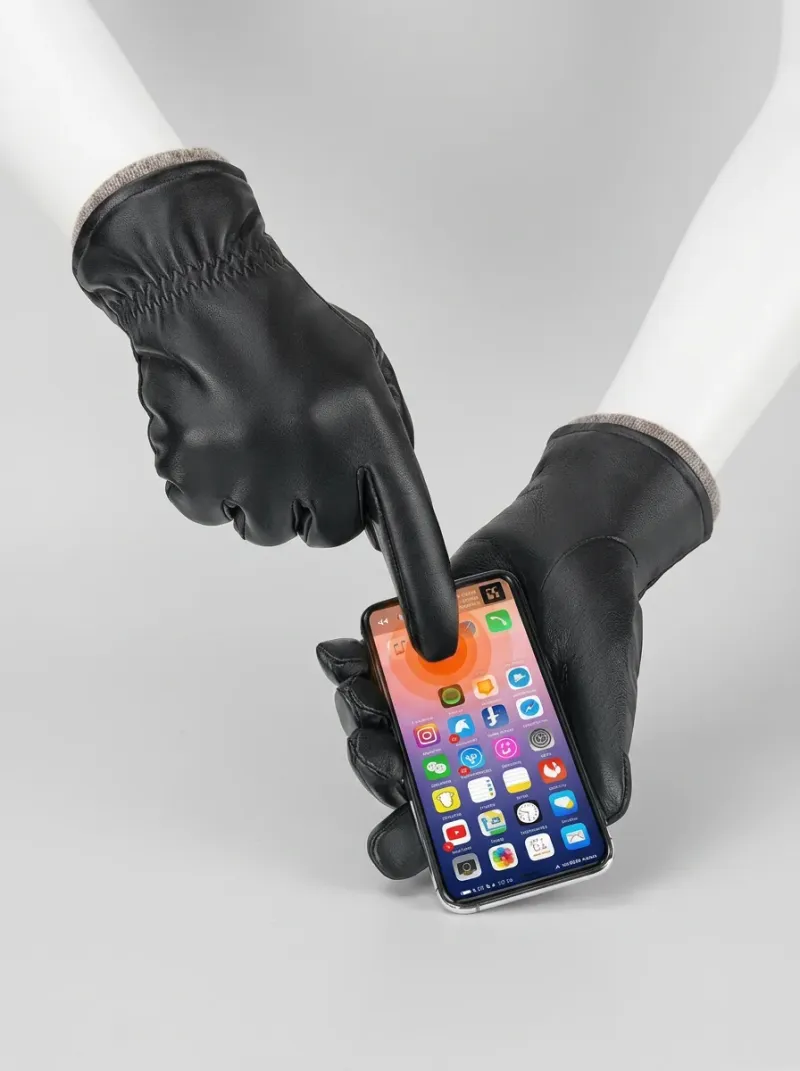 Gant cuir smartphone laine mouton homme hivernal robuste