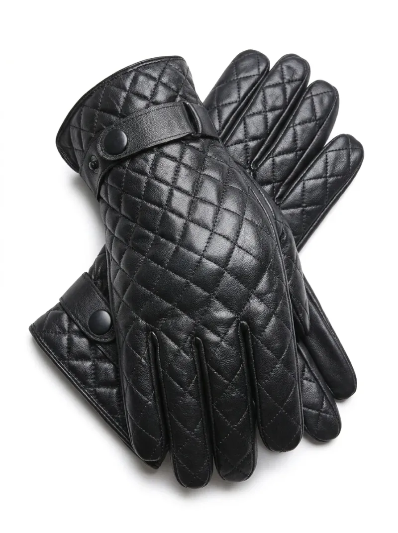 Gant cuir véritable homme matelassé doublure laine
