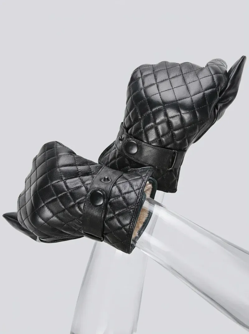 Gant cuir véritable homme matelassé doublure laine
