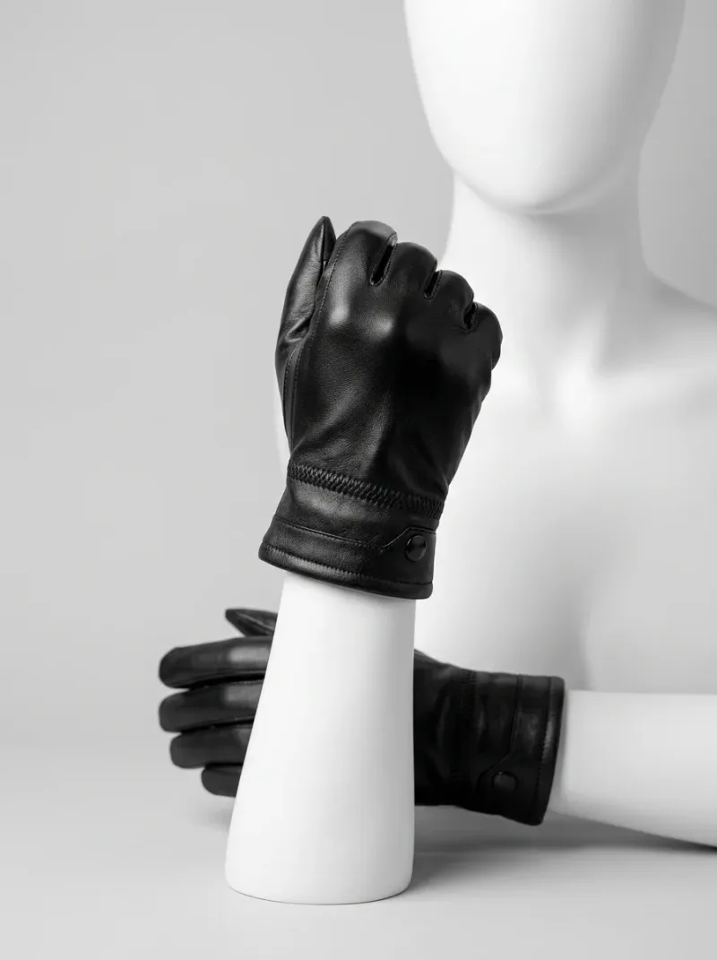 Gant cuir véritable tactile doublure laine mouton actif