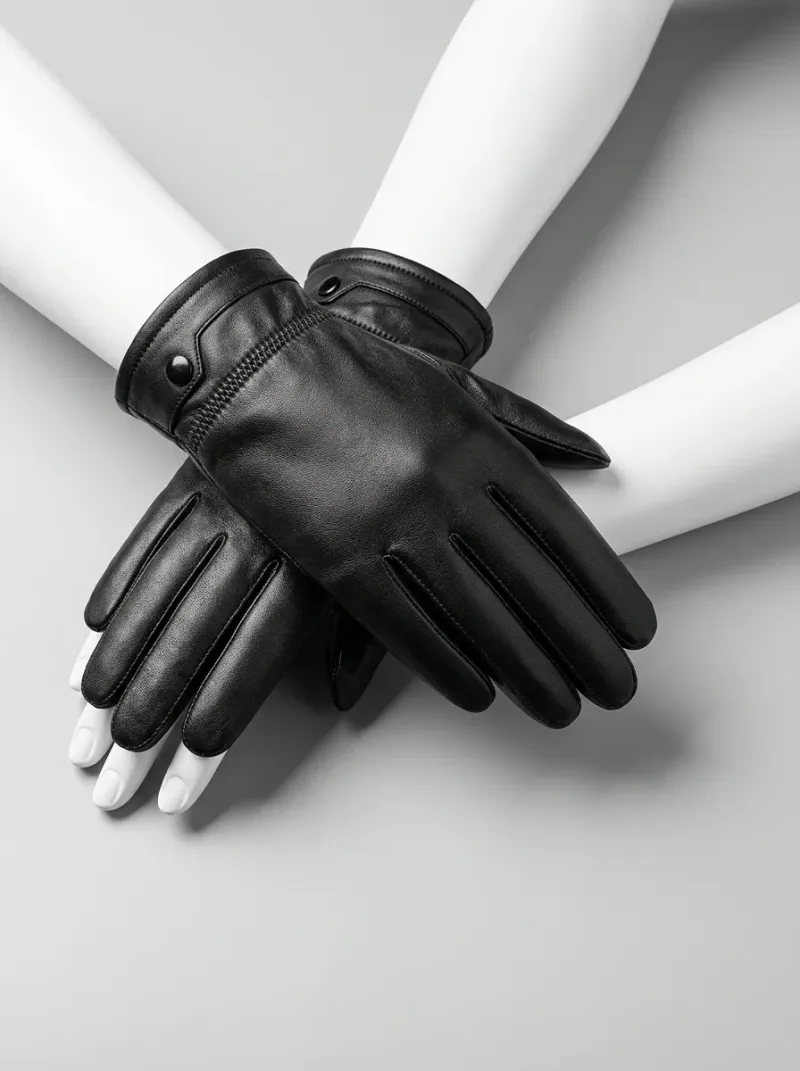 Gant cuir véritable tactile doublure laine mouton actif