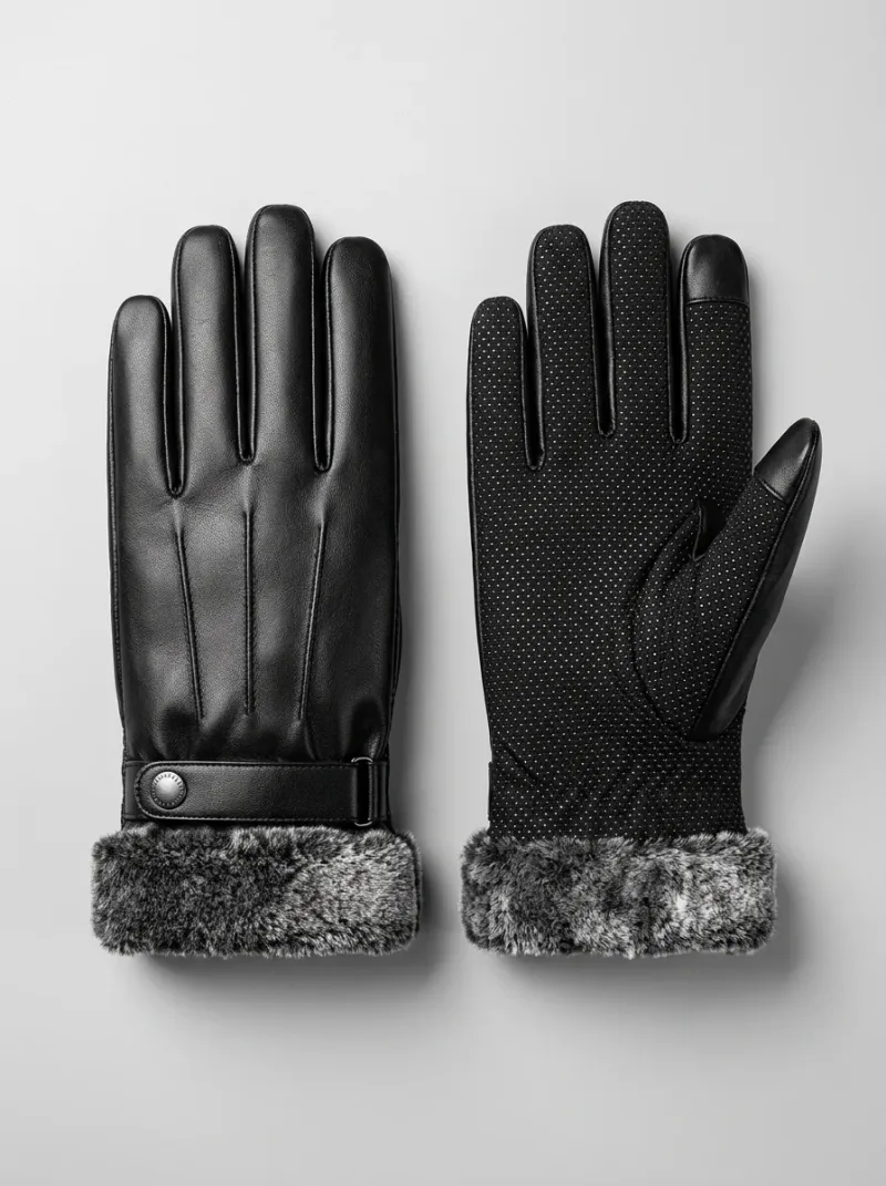 Gant cuir véritable laine mouton homme thermique