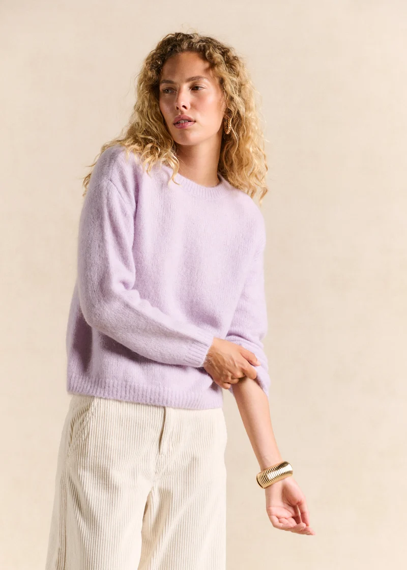 Pull col rond en mohair manches longues
