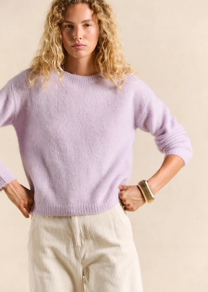 Pull col rond en mohair manches longues