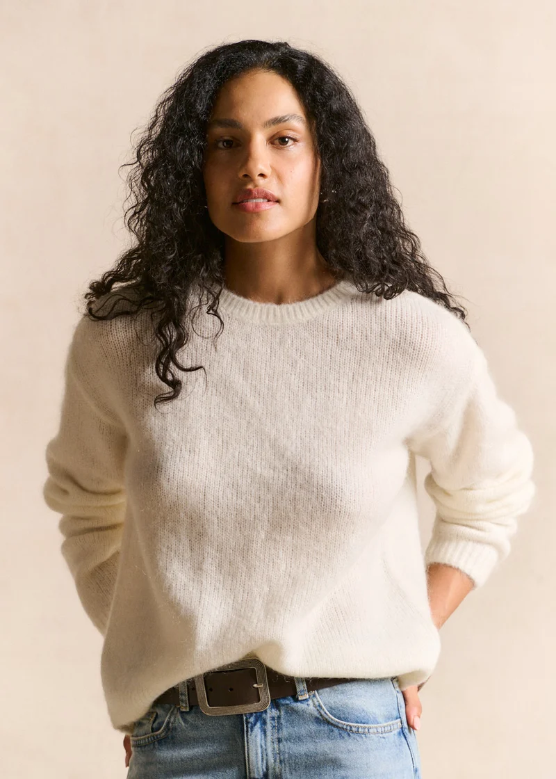 Pull col rond en mohair manches longues