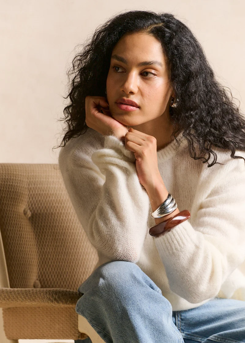 Pull col rond en mohair manches longues