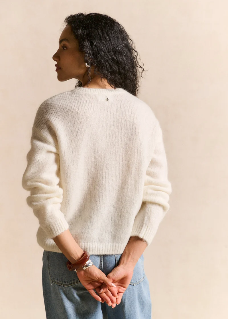 Pull col rond en mohair manches longues