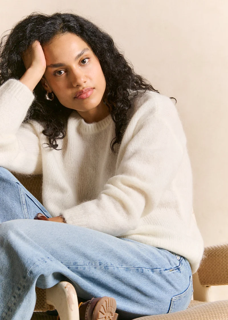 Pull col rond en mohair manches longues
