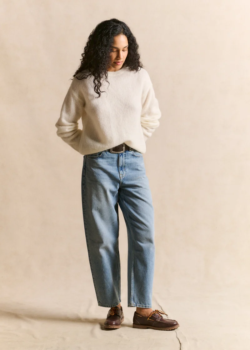 Pull col rond en mohair manches longues