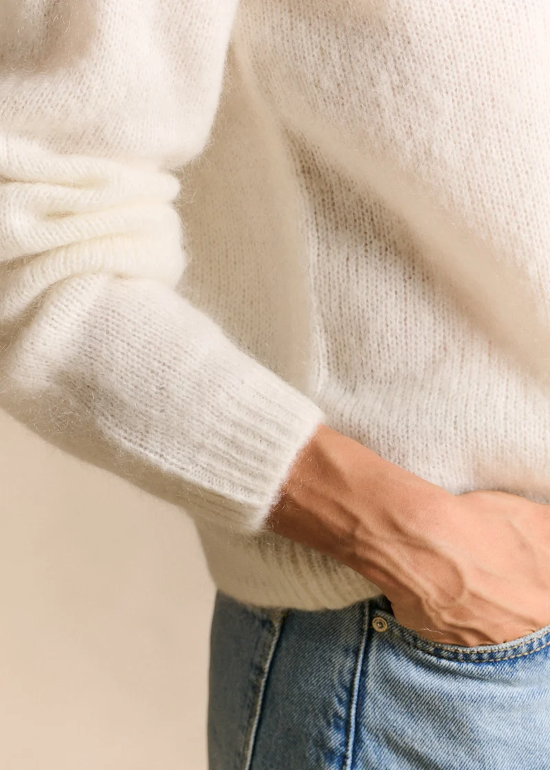 Pull col rond en mohair manches longues