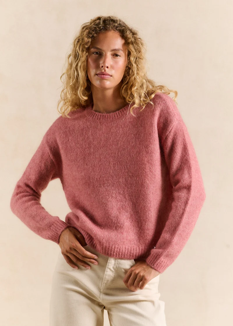 Pull col rond en mohair manches longues