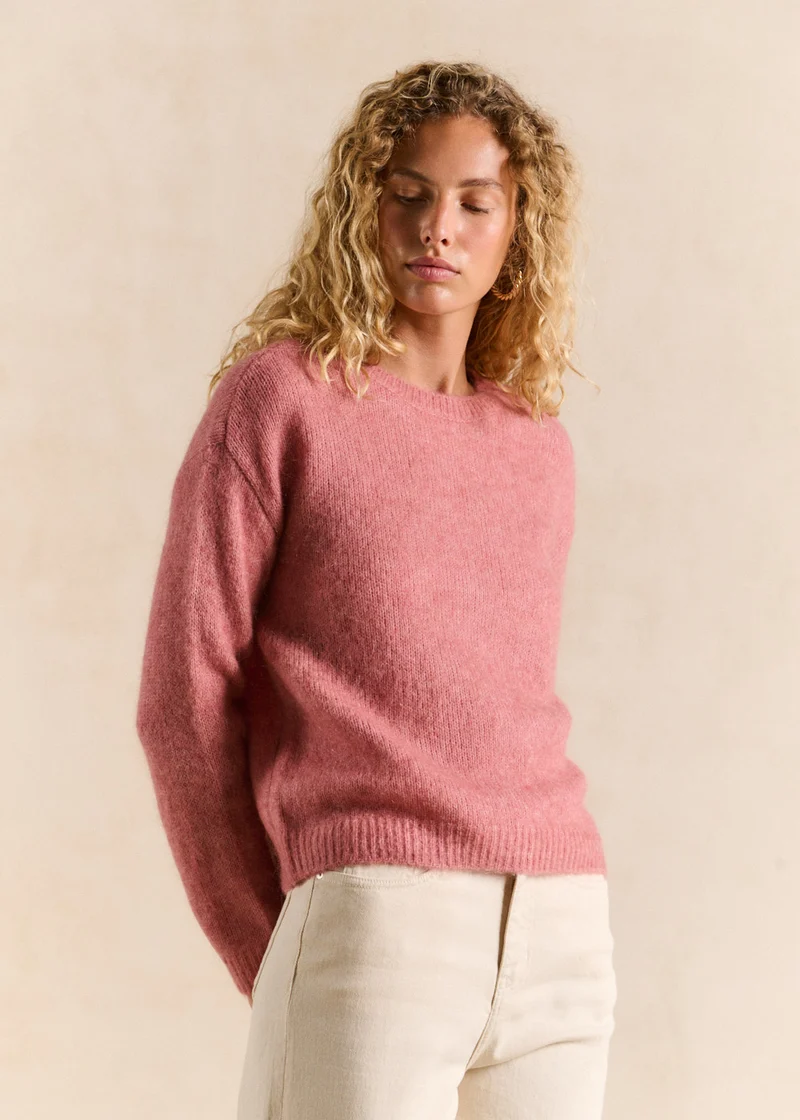 Pull col rond en mohair manches longues