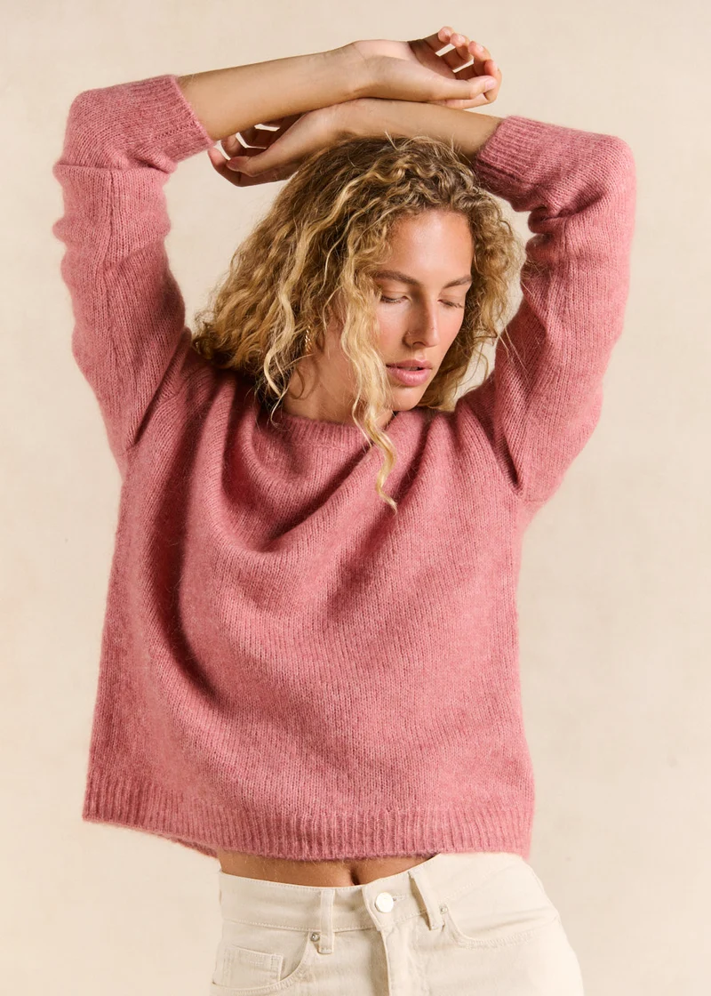 Pull col rond en mohair manches longues