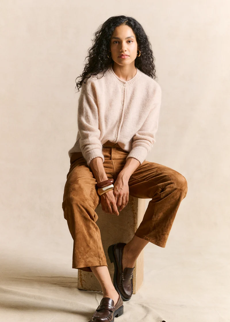 Gilet cardigan en mohair col rond