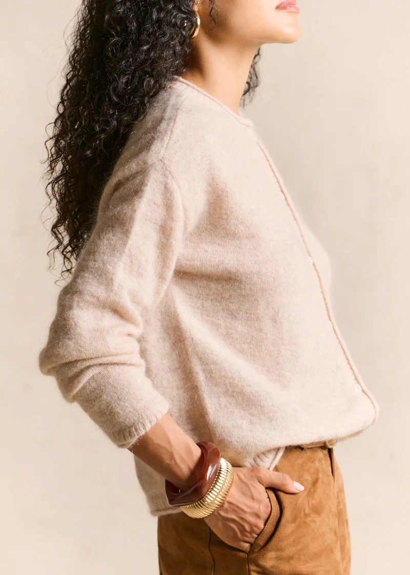 Gilet cardigan en mohair col rond