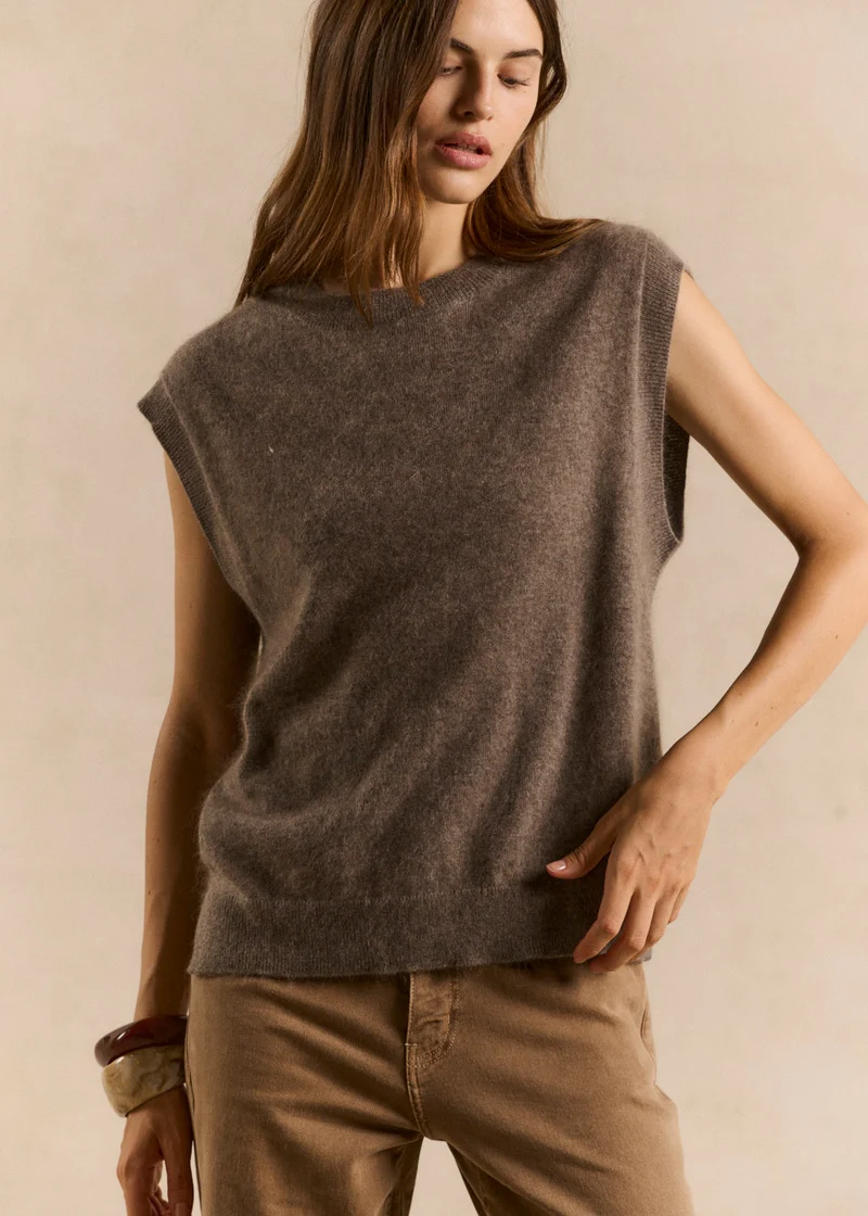Pull sans manches ample en laine et cachemire