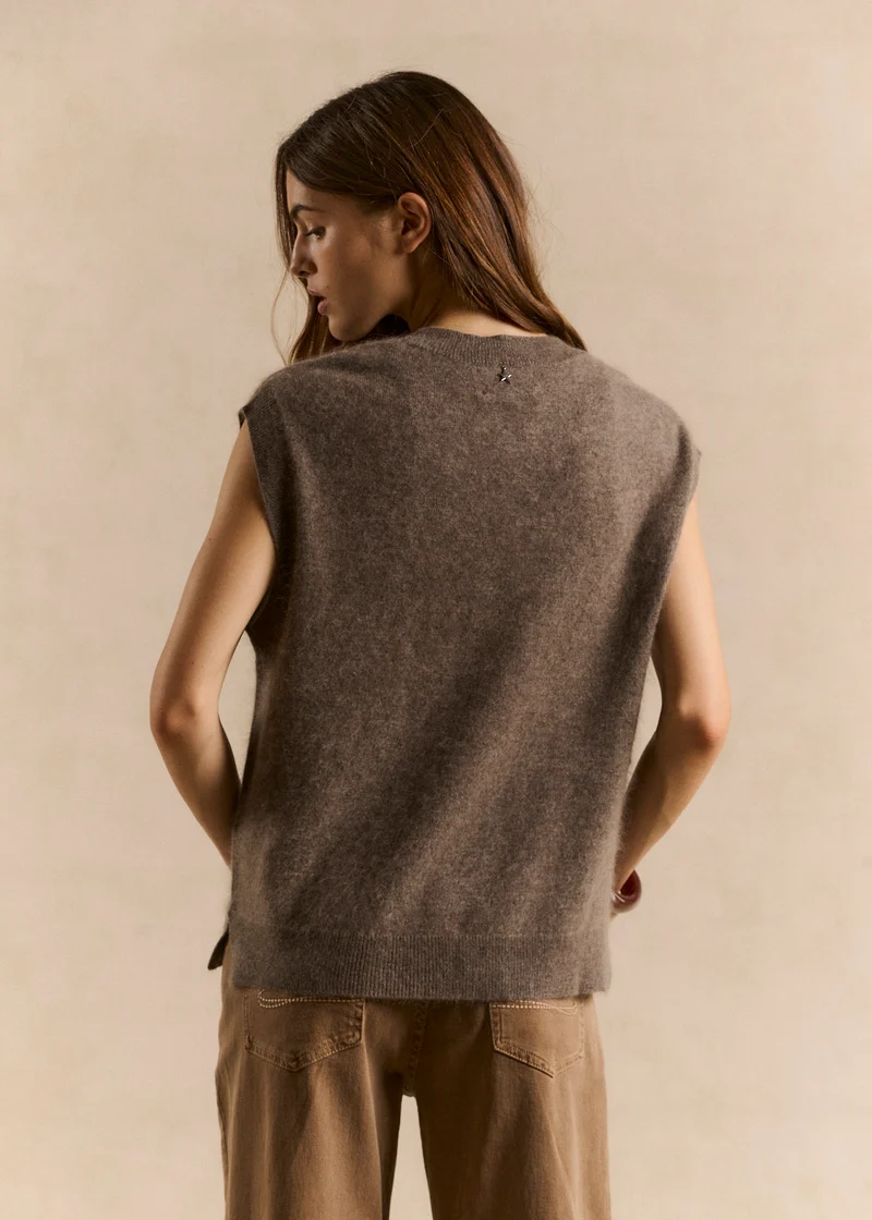 Pull sans manches ample en laine et cachemire