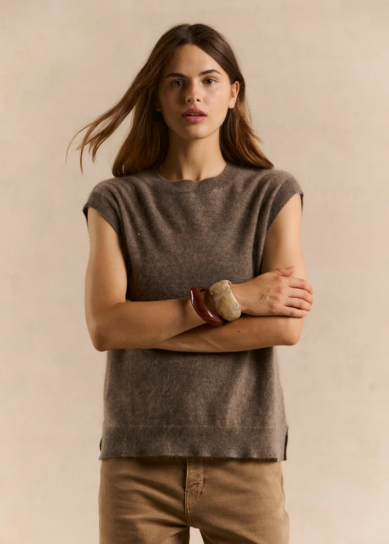 Pull sans manches ample en laine et cachemire