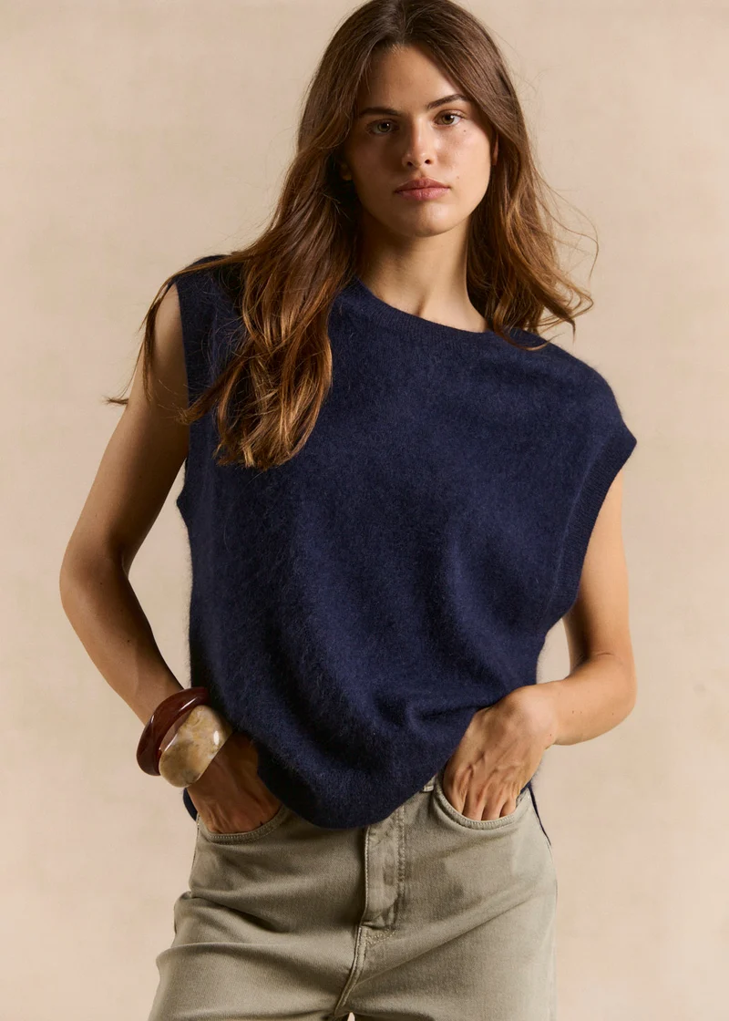 Pull sans manches ample en laine et cachemire