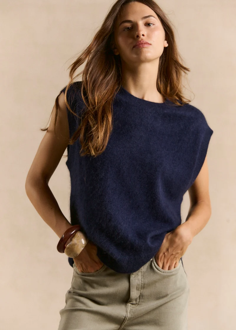 Pull sans manches ample en laine et cachemire