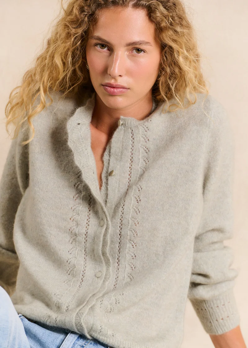 Gilet cardigan en mohair maille ajourée