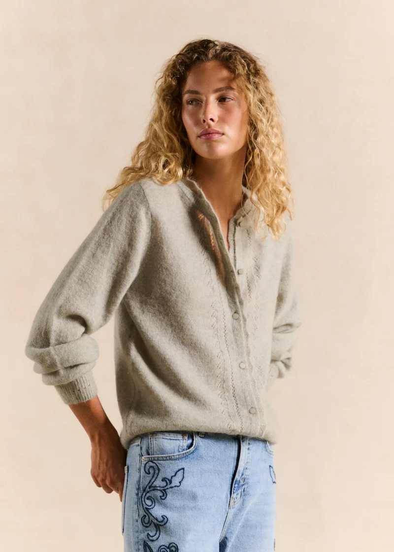 Gilet cardigan en mohair maille ajourée