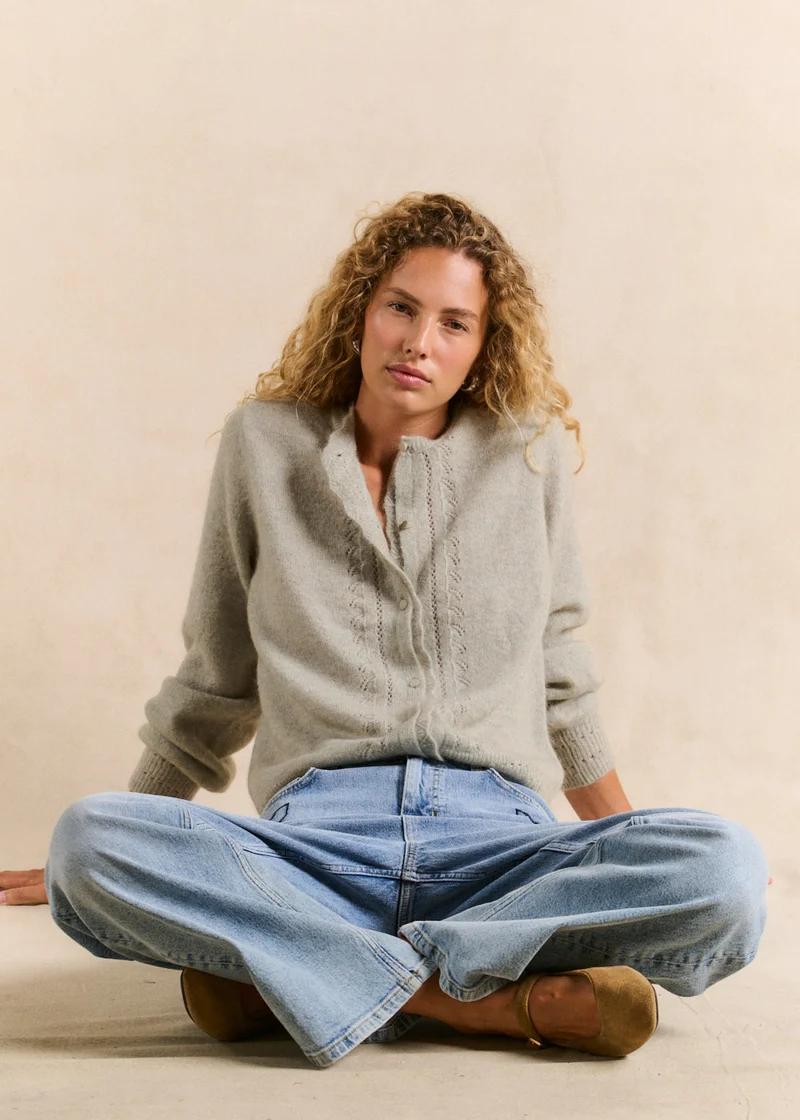 Gilet cardigan en mohair maille ajourée