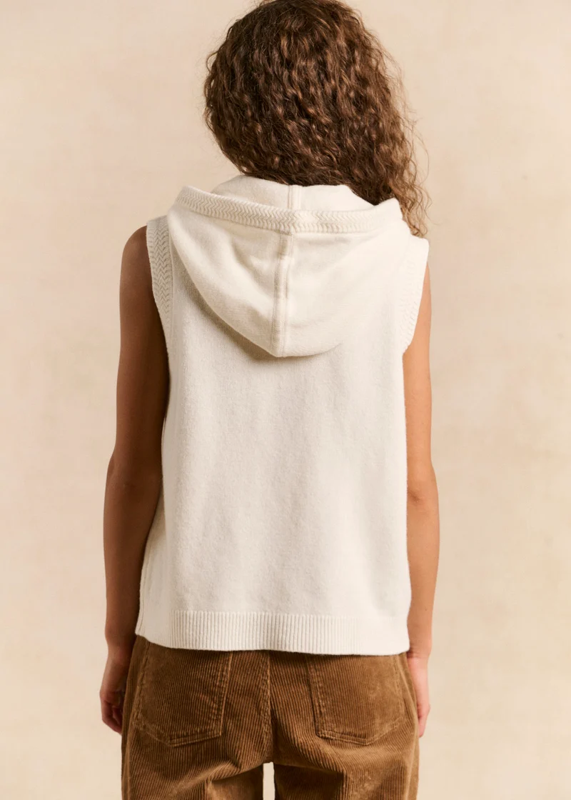 Gilet laine sans manches à capuche