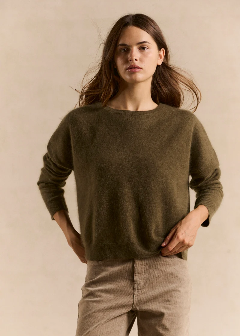 Pull col bateau en laine et cachemire gratté