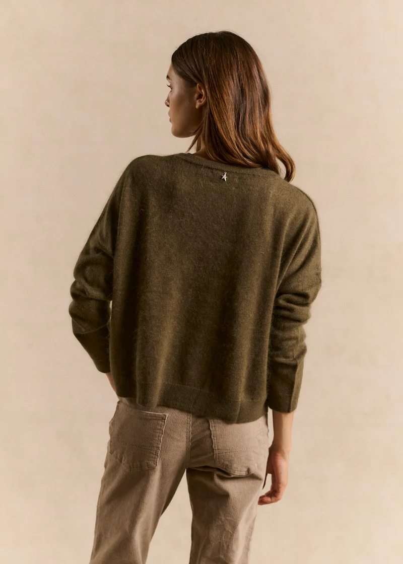 Pull col bateau en laine et cachemire gratté