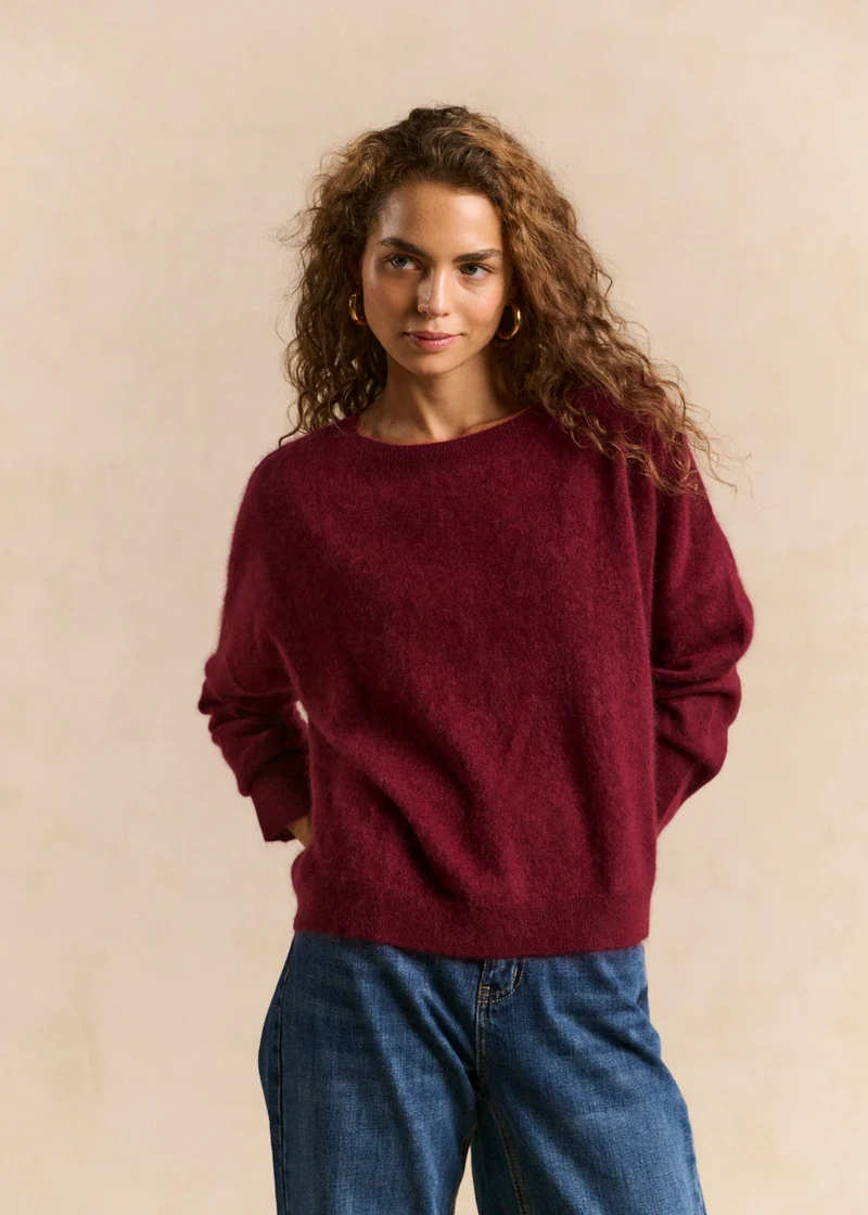 Pull col bateau en laine et cachemire gratté