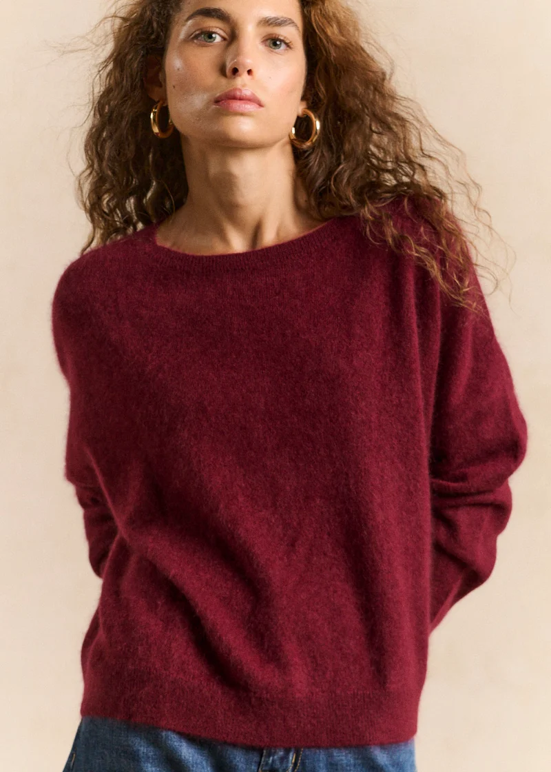 Pull col bateau en laine et cachemire gratté