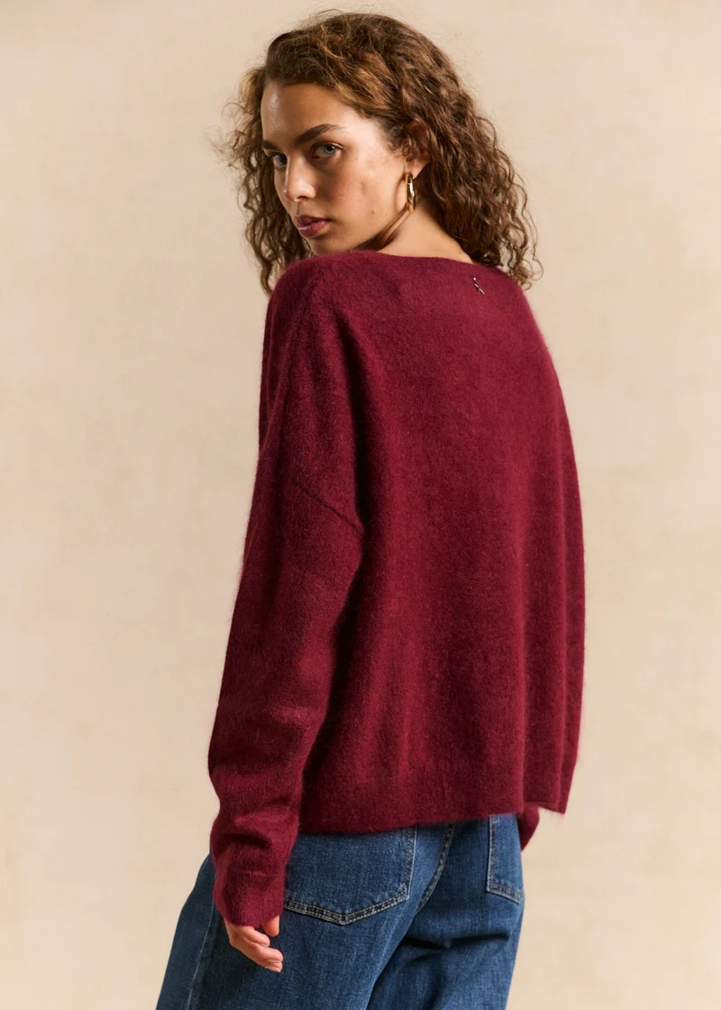 Pull col bateau en laine et cachemire gratté