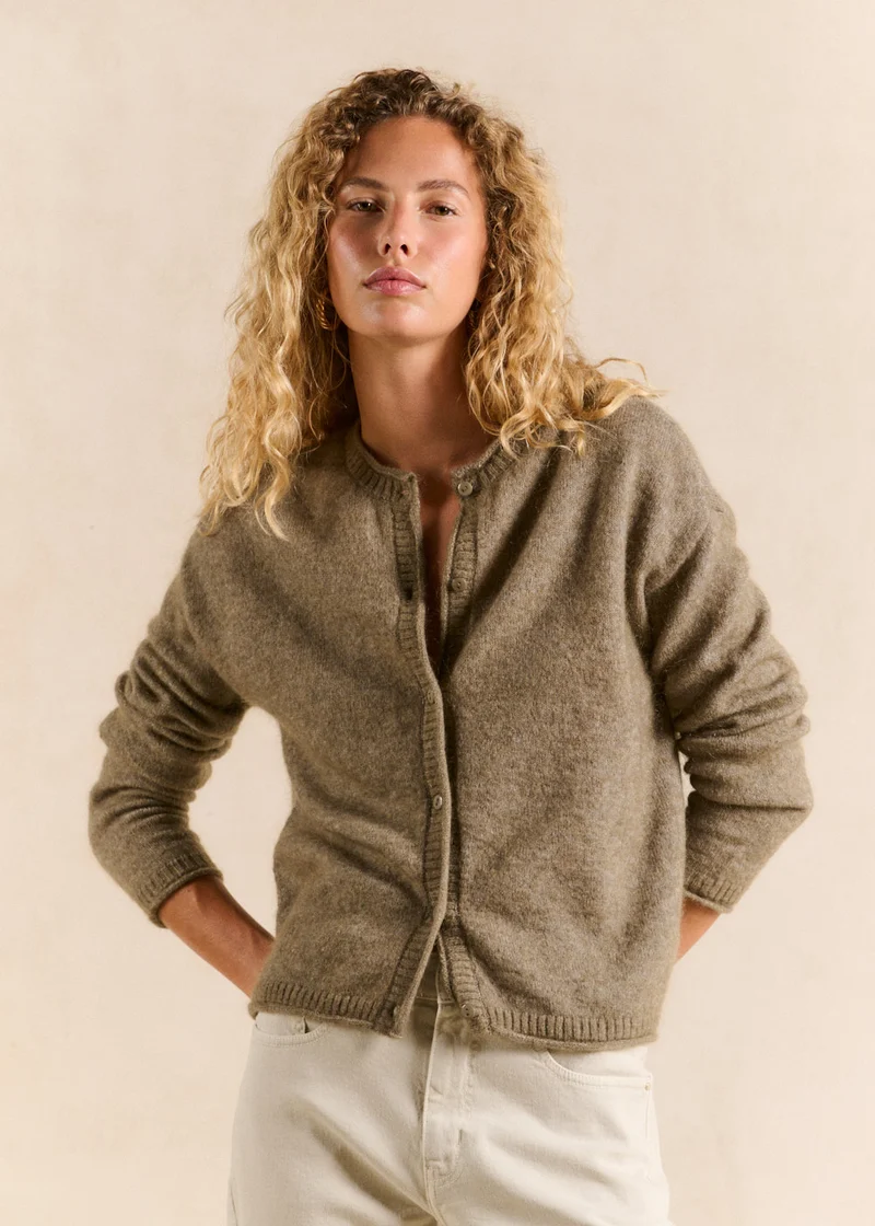 Gilet cardigan en mohair col rond