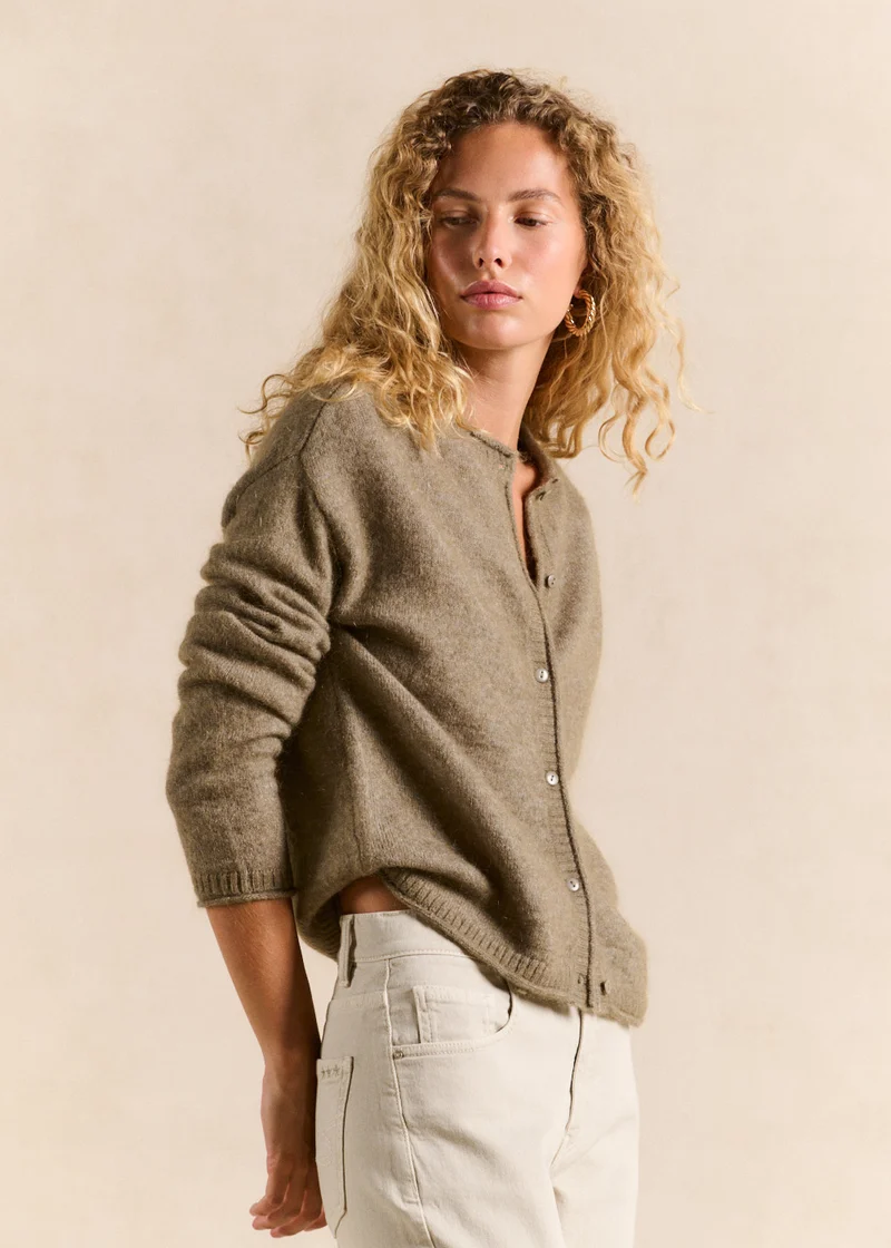 Gilet cardigan en mohair col rond